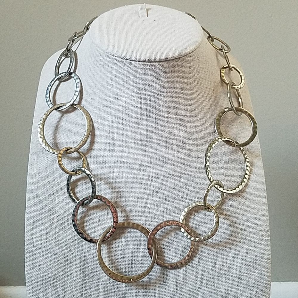 Chunky silver toned hoop necklace